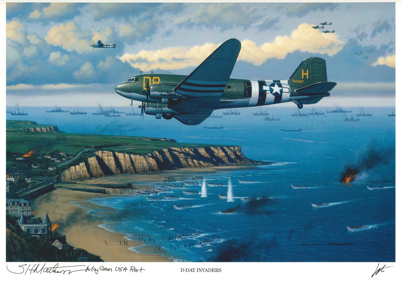 Salve Matheson Signed D-Day Invaders Print Stan Stokes Band of Brothers AIV