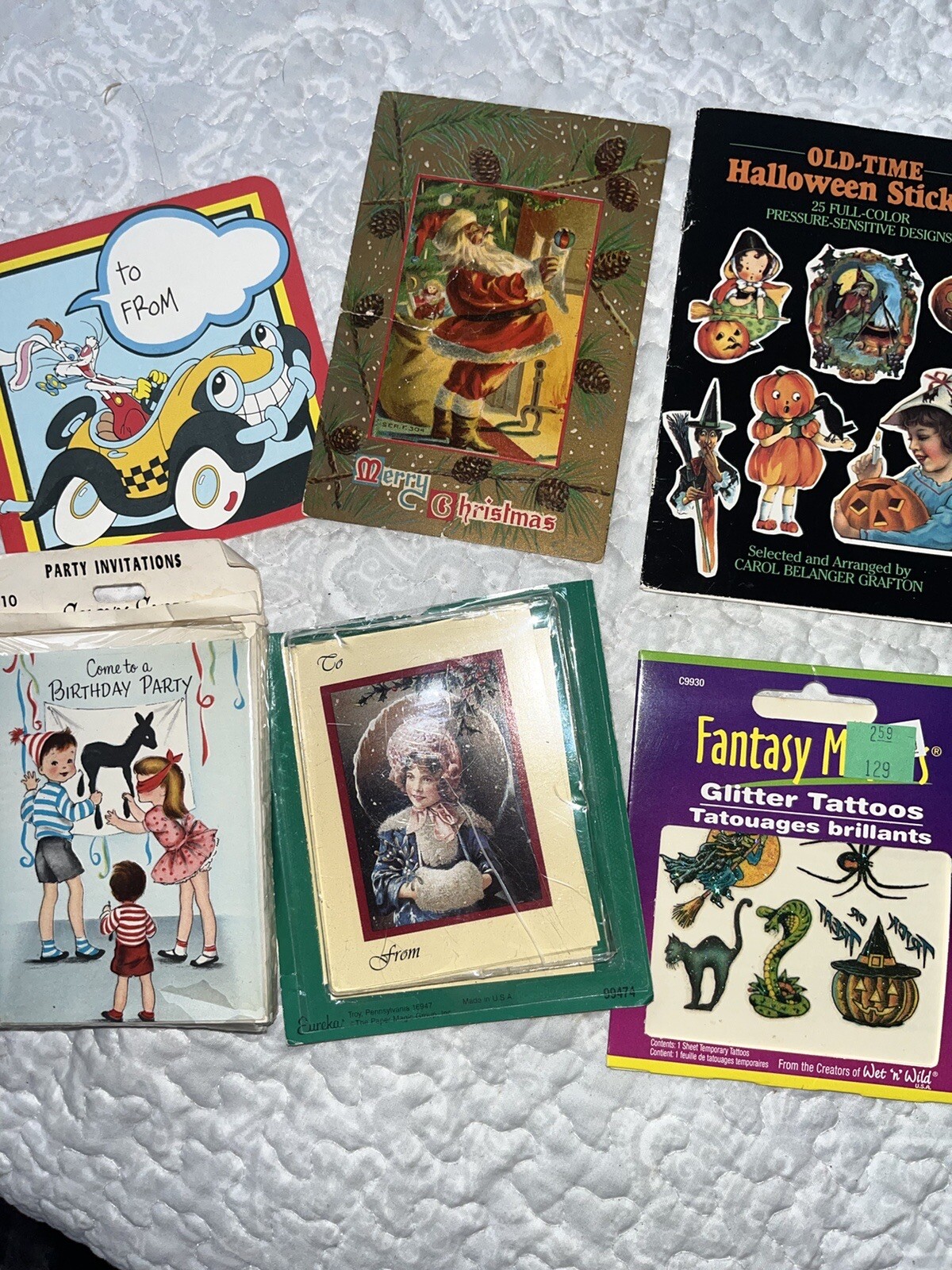 VINTAGE 80s 6 Packs USA EPHEMERA 1Postcard & Pkg Sticker,Tattoo,Cards,Invites VINTAGE 80s 6 Packs USA EPHEMERA 1Postcard & Pkg Sticker,Tattoo,Cards,Invites