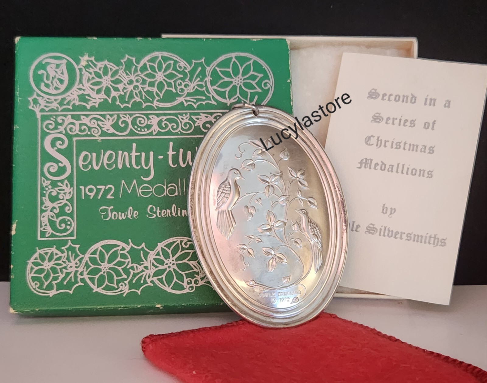 Vintage 1972 Towle STERLING Mistletoe Christmas Ornament Medallion 2Turtle Doves Vintage 1972 Towle STERLING Mistletoe Christmas Ornament Medallion 2Turtle Doves