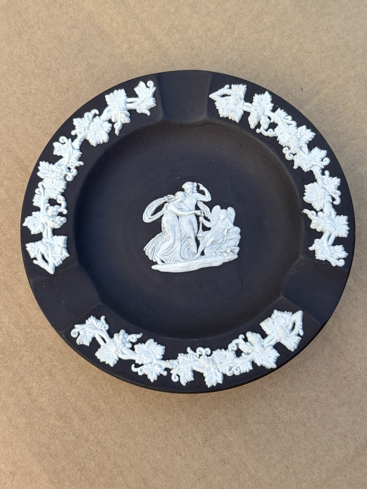 Wedgwood Jasperware Black Trinket Dish Ashtray Cameo Relief Wedgwood Jasperware Black Trinket Dish Ashtray Cameo Relief