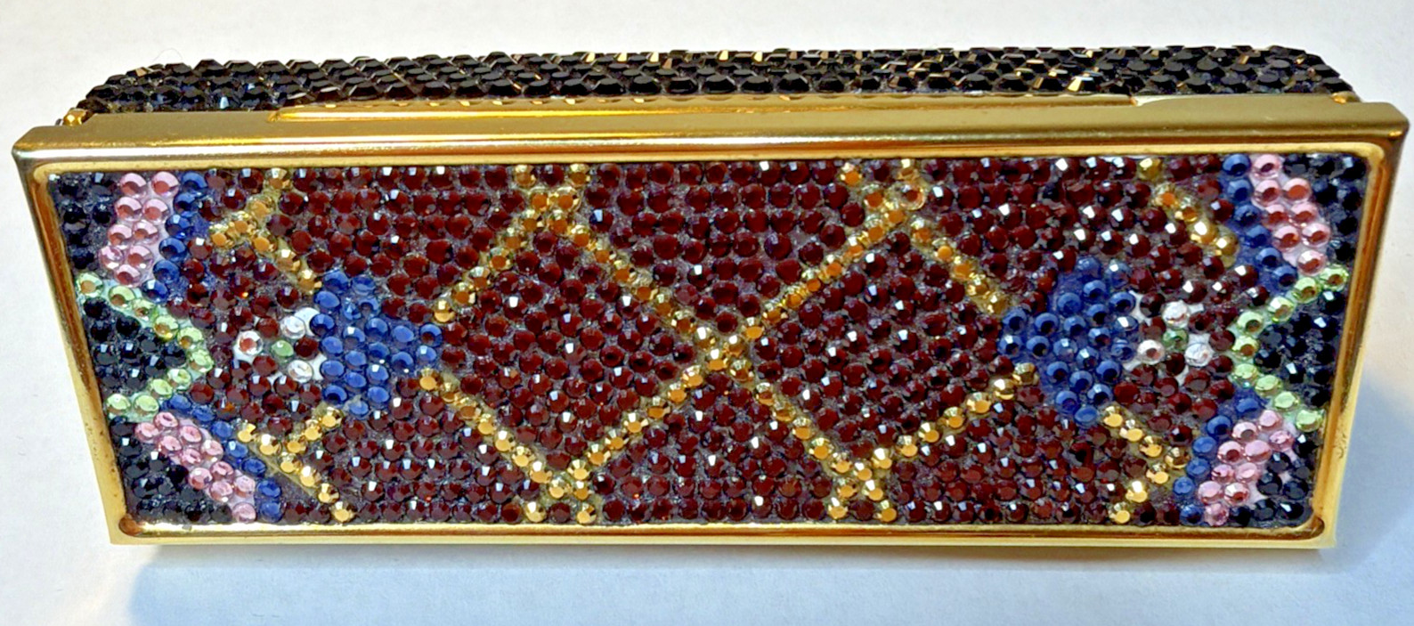 Vintage Judith Leiber Swarovski Floral Crystal Lattice Lipstick Case Mirror RARE