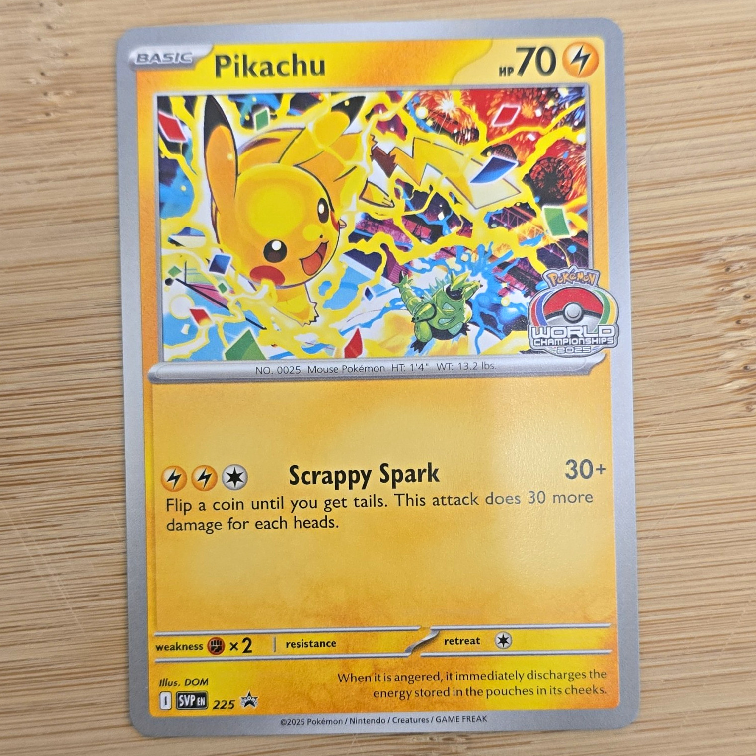 Pokemon TCG - Pikachu SVP 225 - World Championship 2025 Stamp - Black Star Promo