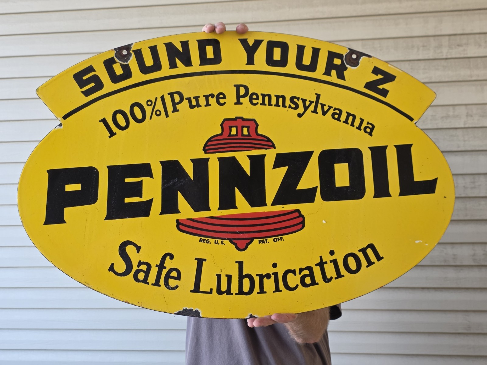 GIANT VINTAGE 1950'S PENNZOIL PORCELAIN  SIGN 30 X 20 