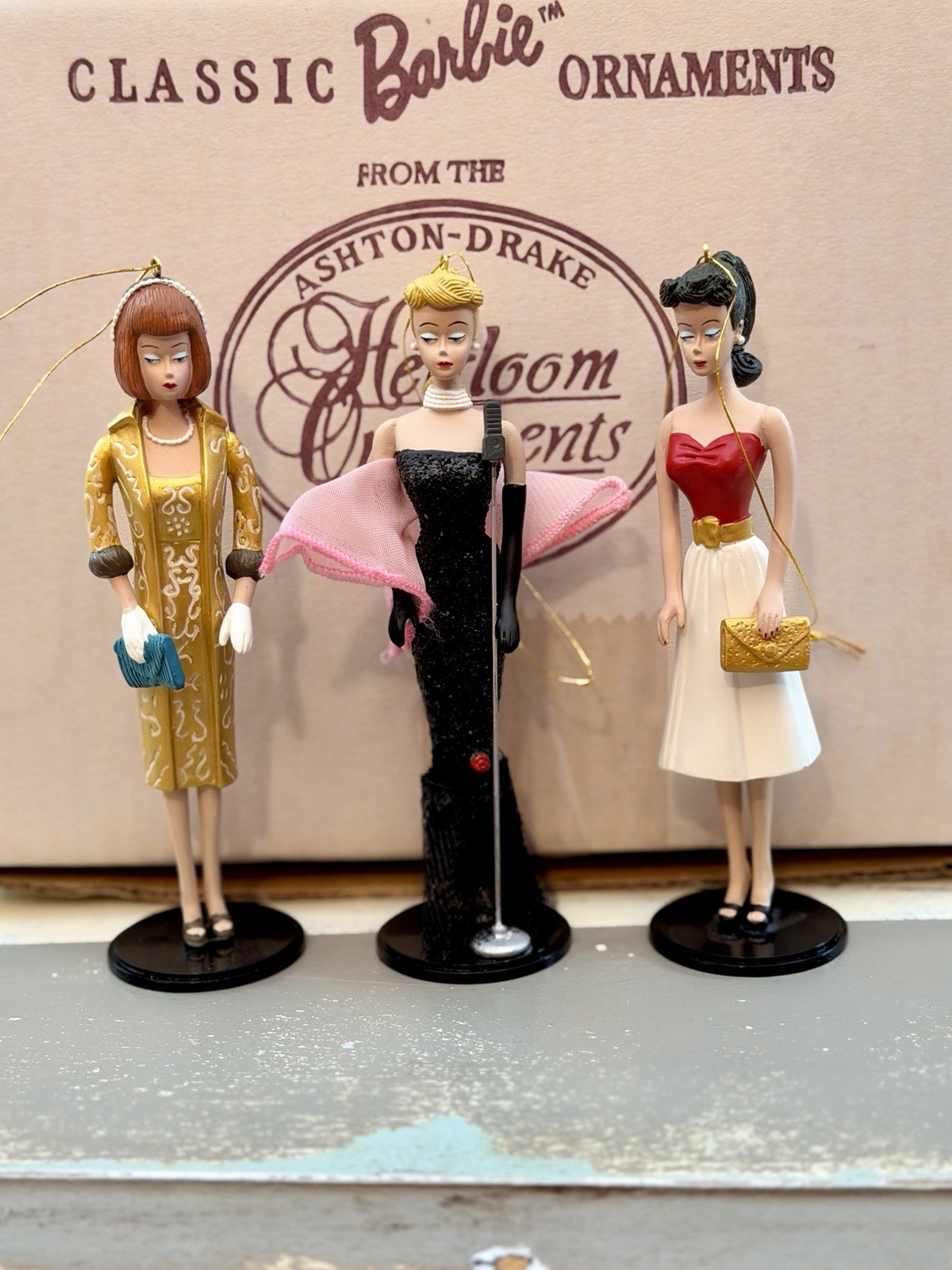 VTG 1995 Set Of 3 Classic Barbie Heirloom Ornaments Ashton Drake In Box #93624