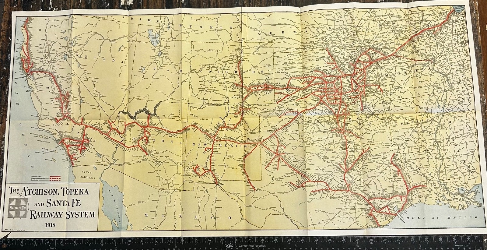 Rare 1918 Atchison, Topeka, Santa Fe Railway Map In Color Railroad Wall Display Rare 1918 Atchison, Topeka, Santa Fe Railway Map In Color Railroad Wall Display