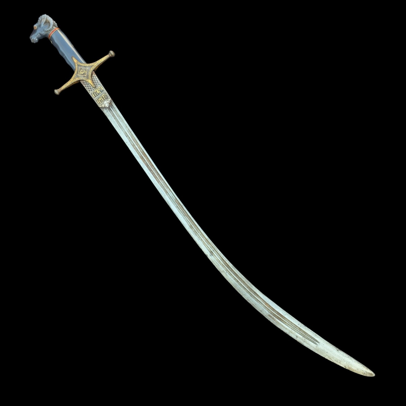 Vintage Ottoman Or Persian Agate Ram Gold Damascened Shamshir Sword 