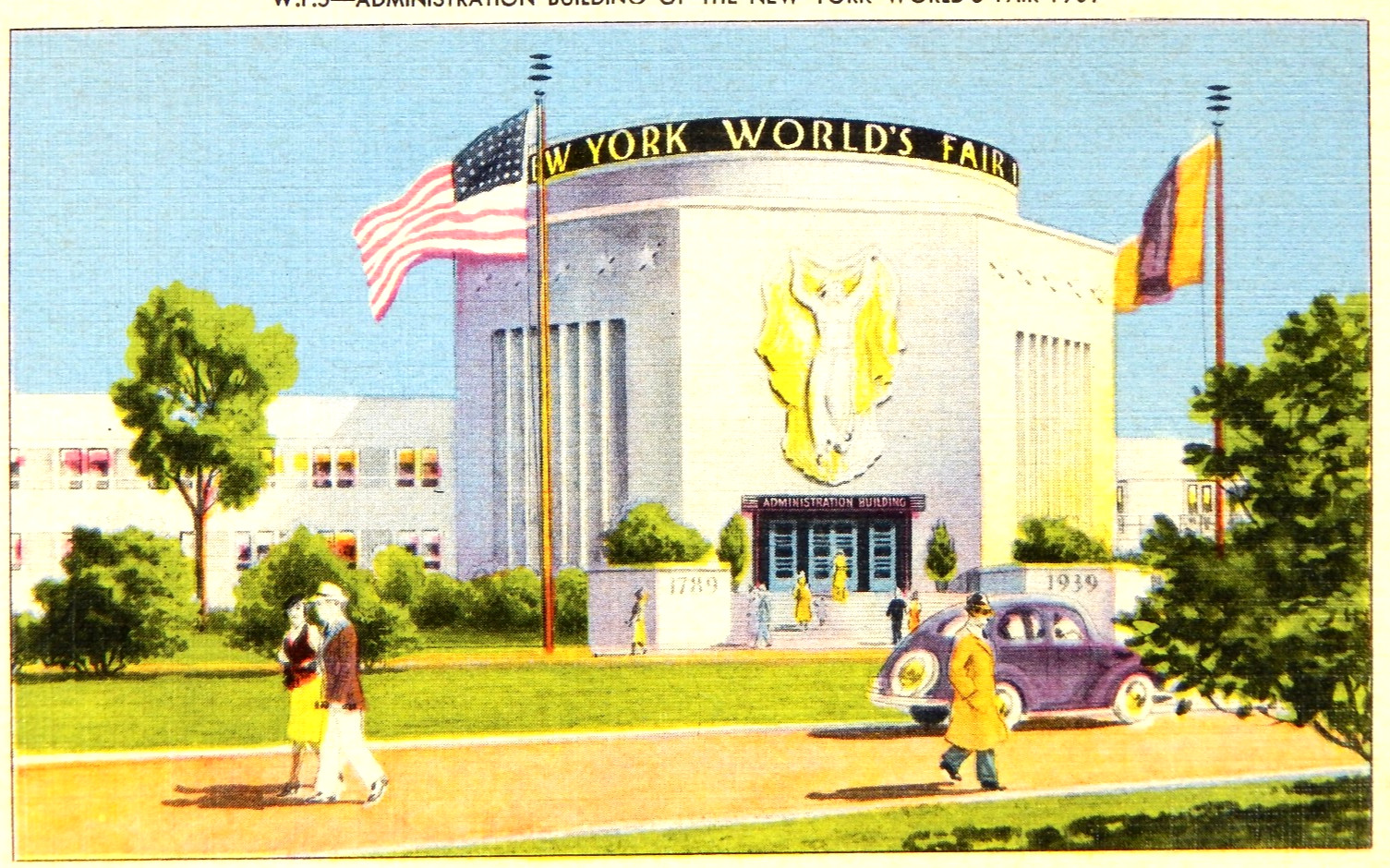 1943 POSTCARD 1939 WORLD\'S FAIR NEW YORK ADMINISTRATION POSTED VINTAGE LINEN