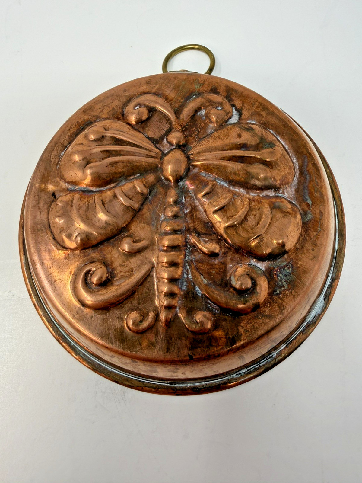 Copper Round Jello Jelly Aspic Mold Butterfly Pattern Made in Sweden 4 inch