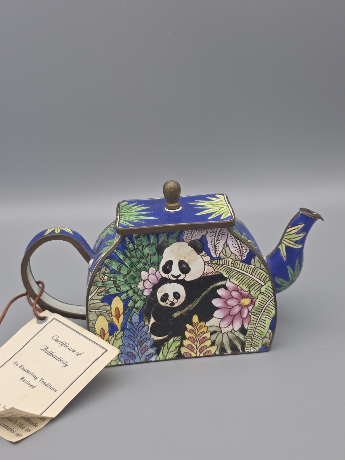 Kelvin Chen 1999 Vintage Miniature Enamel Teapot Mom Baby Panda Design #1276