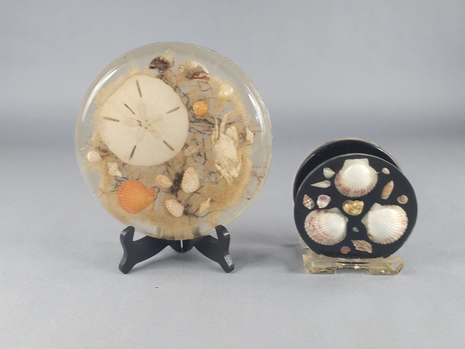 Vintage Beach Sand Dollar Crab Shells Resin Trivet Hot Plate Napkin Holder