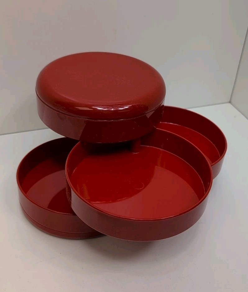 Retro Vintage InterDesign Swivel Desk Jewelry Organizer Red Plastic  