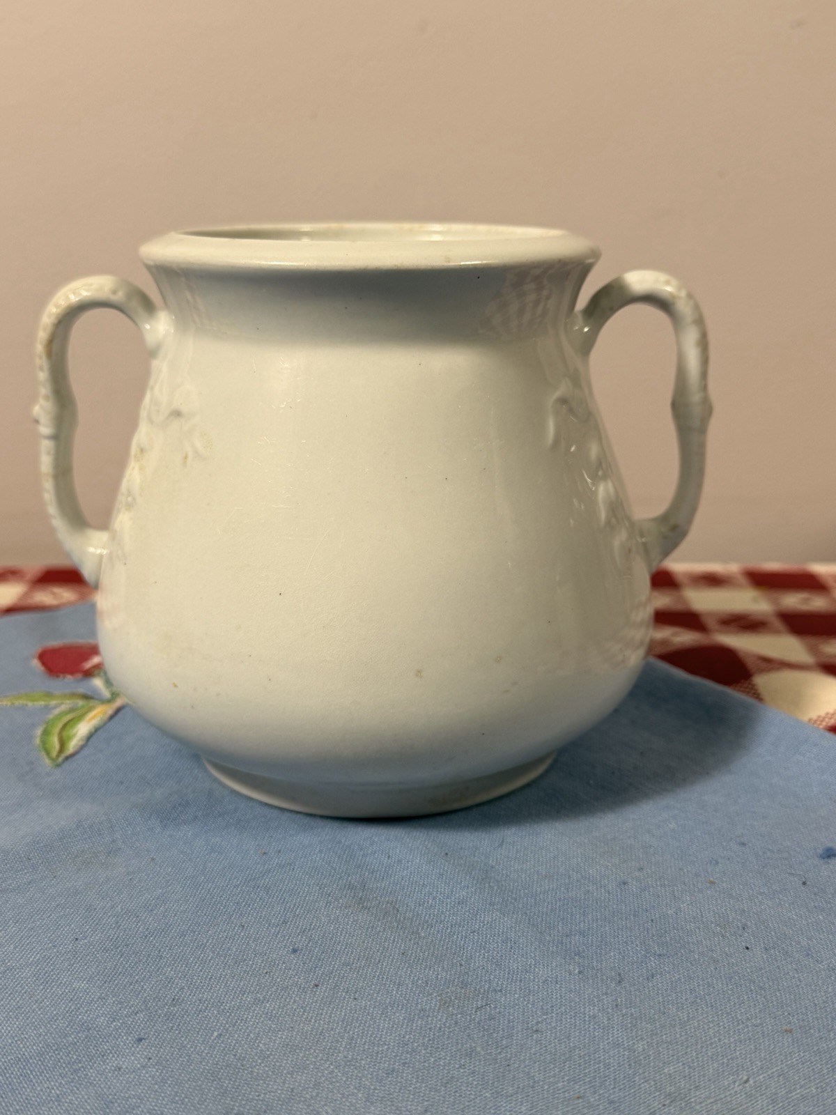 Antique J & G Meakin White Ironstone Sugar Bowl  Blue Bells Flowers