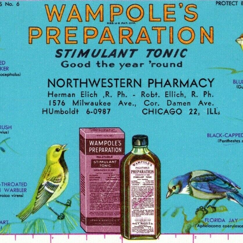 c.1940 Wampole\'s Preparation Ink Blotter Quack Medicine Tonic Ad Ruler Bird #6