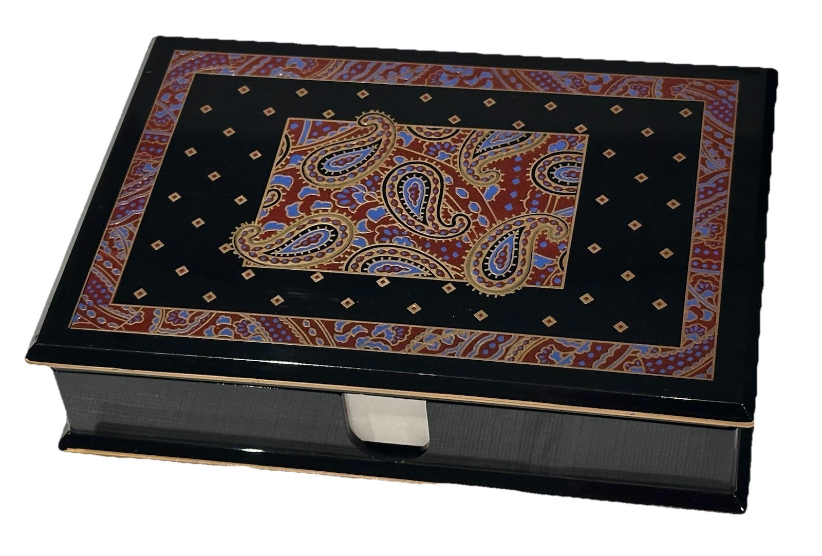 NEW VINTAGE ART DECO PAISLEY ENAMEL STATIONARY BOX OTAGIRI JAPAN DESK OBJECT