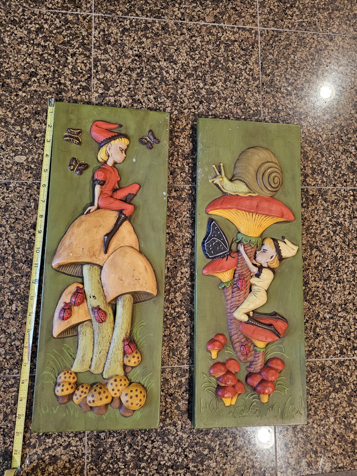 Vintage Burwood 1976 Elf Mushroom Wall Plaques M-132 M-133 Pair Woodland... Vintage Burwood 1976 Elf Mushroom Wall Plaques M-132 M-133 Pair Woodland...