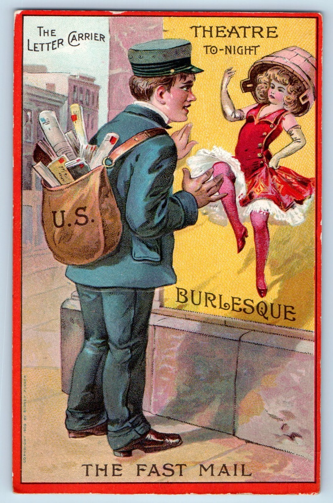 c1910\'s The Fast Mail Mailman Theatre Tonight Embossed Erie PA Antique Postcard