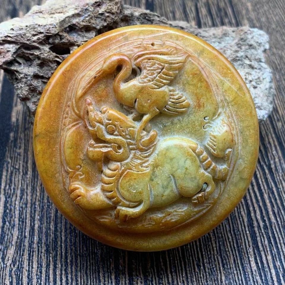 Chinese Xiuyu Old Jade Crane Seal Ornament Jade Carving Craft Collect