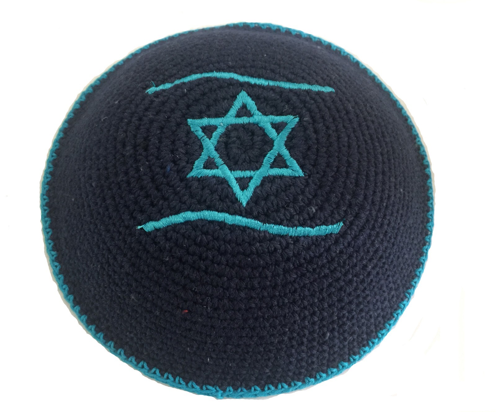 Dark Blue Crocheted Kippah with Light Blue Israel Flag 6\