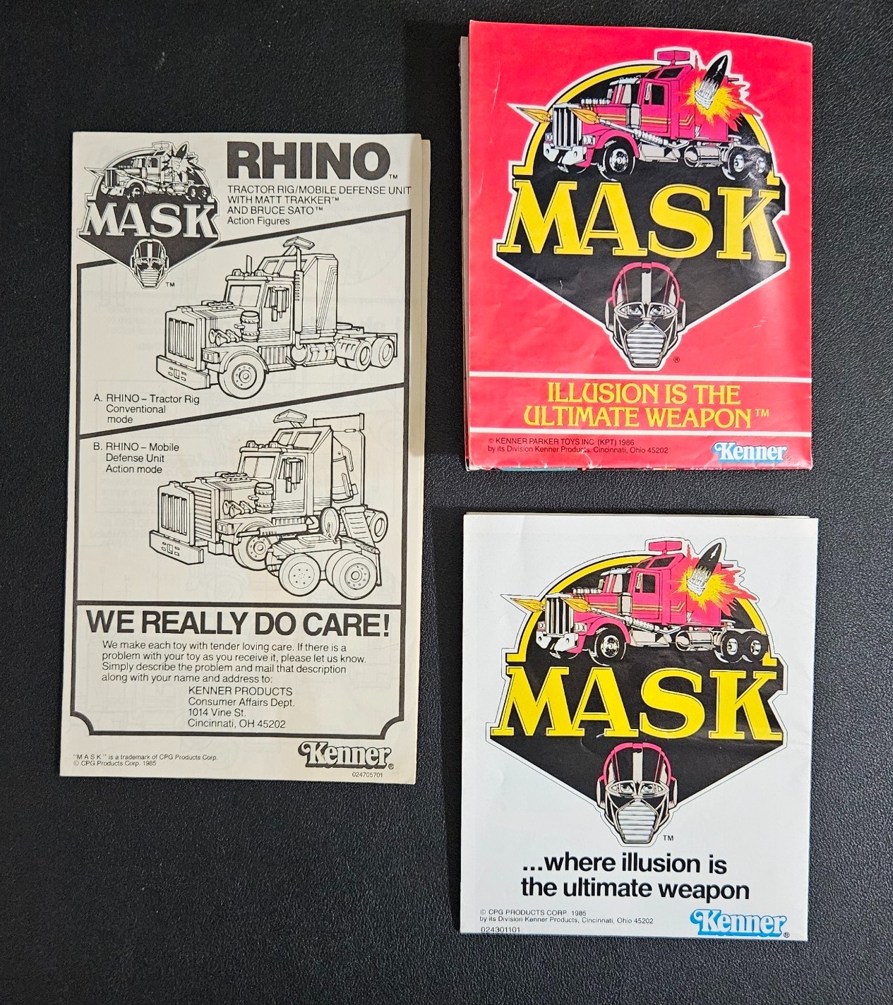 Vintage 1985 Kenner M.A.S.K. Rhino Paperwork Lot Instructions Poster Book MASK Vintage 1985 Kenner M.A.S.K. Rhino Paperwork Lot Instructions Poster Book MASK