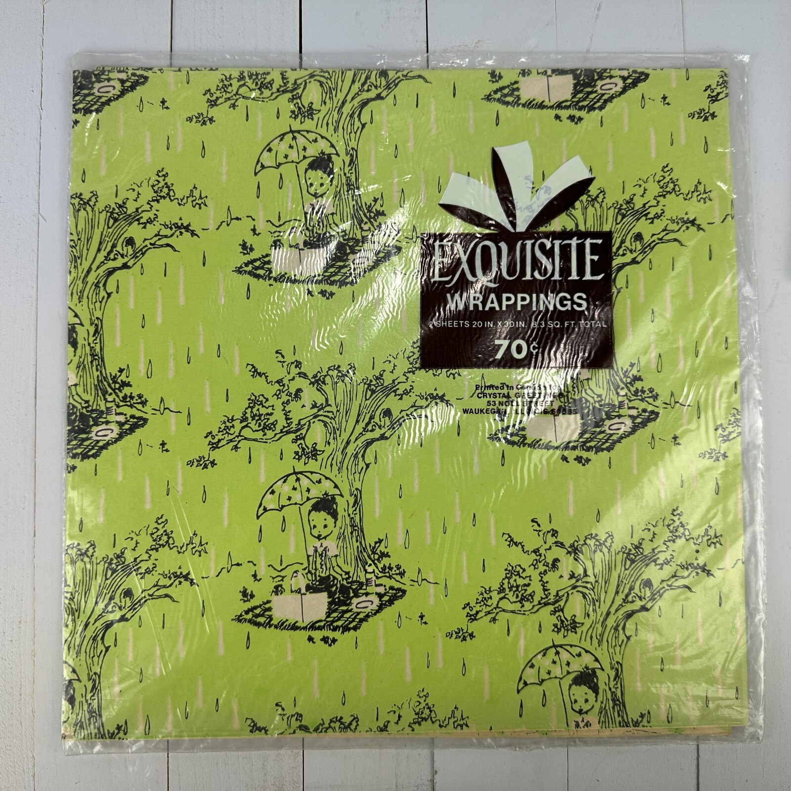 Vintage Wrapping Paper Crystal Greetings Vintage NOS Mid Century Picnic Rain 60s