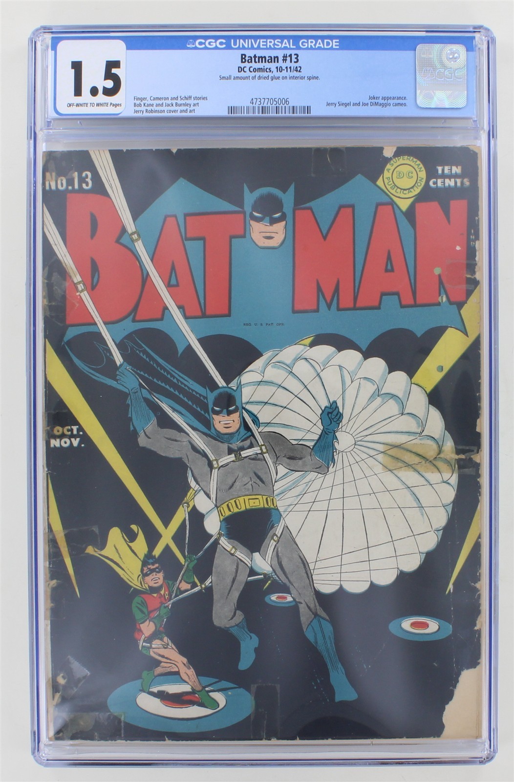 Batman 13 Joker CGC 1.5 Detective Comics 1942 DC Bob Kane Joe DiMaggio Appr.