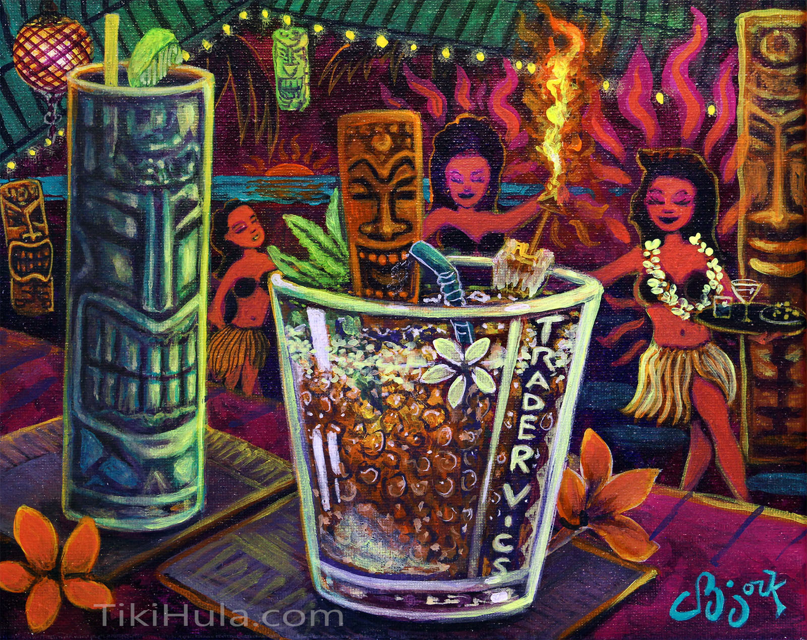 CBjork 8x10 PRINT Hawaiian Island Hut Drinks Sizzling Trader Vic Mai Tai
