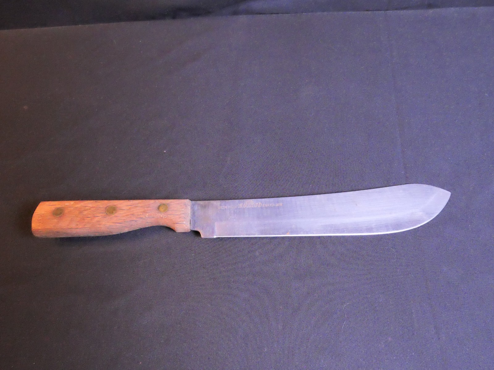 Vintage Lifetime Cutlery Old Homestead Wooden Handle Fixed Blade Butchers Knife