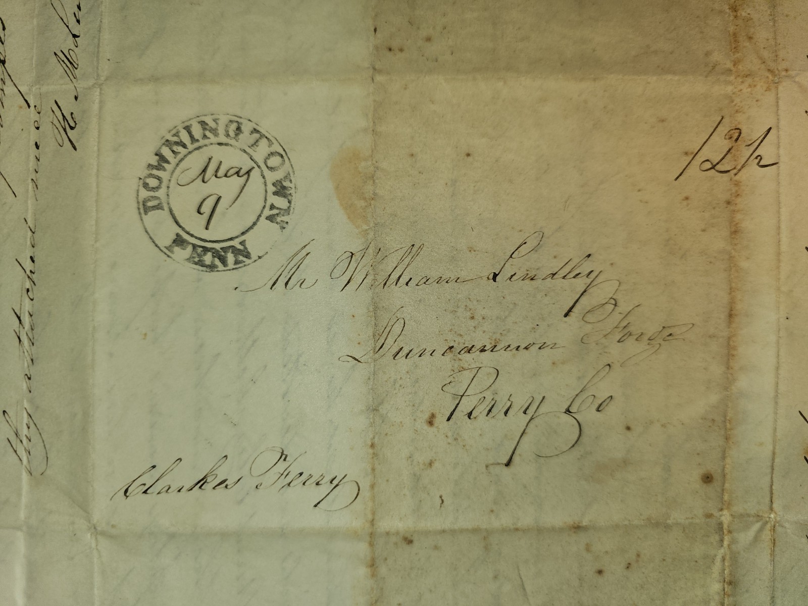1839 Stampless Letter Duncannon PA – Lindley Iron Works Family – Clarke’s Ferry