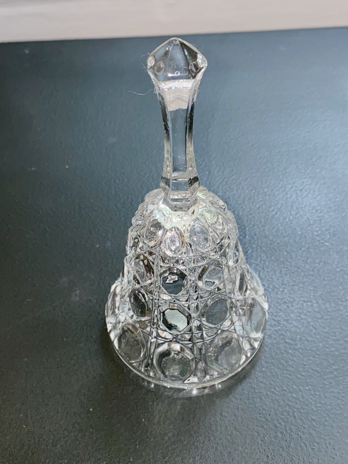 Vintage Pressed Glass Crystal Clear Bell Glass Suspended Ringer