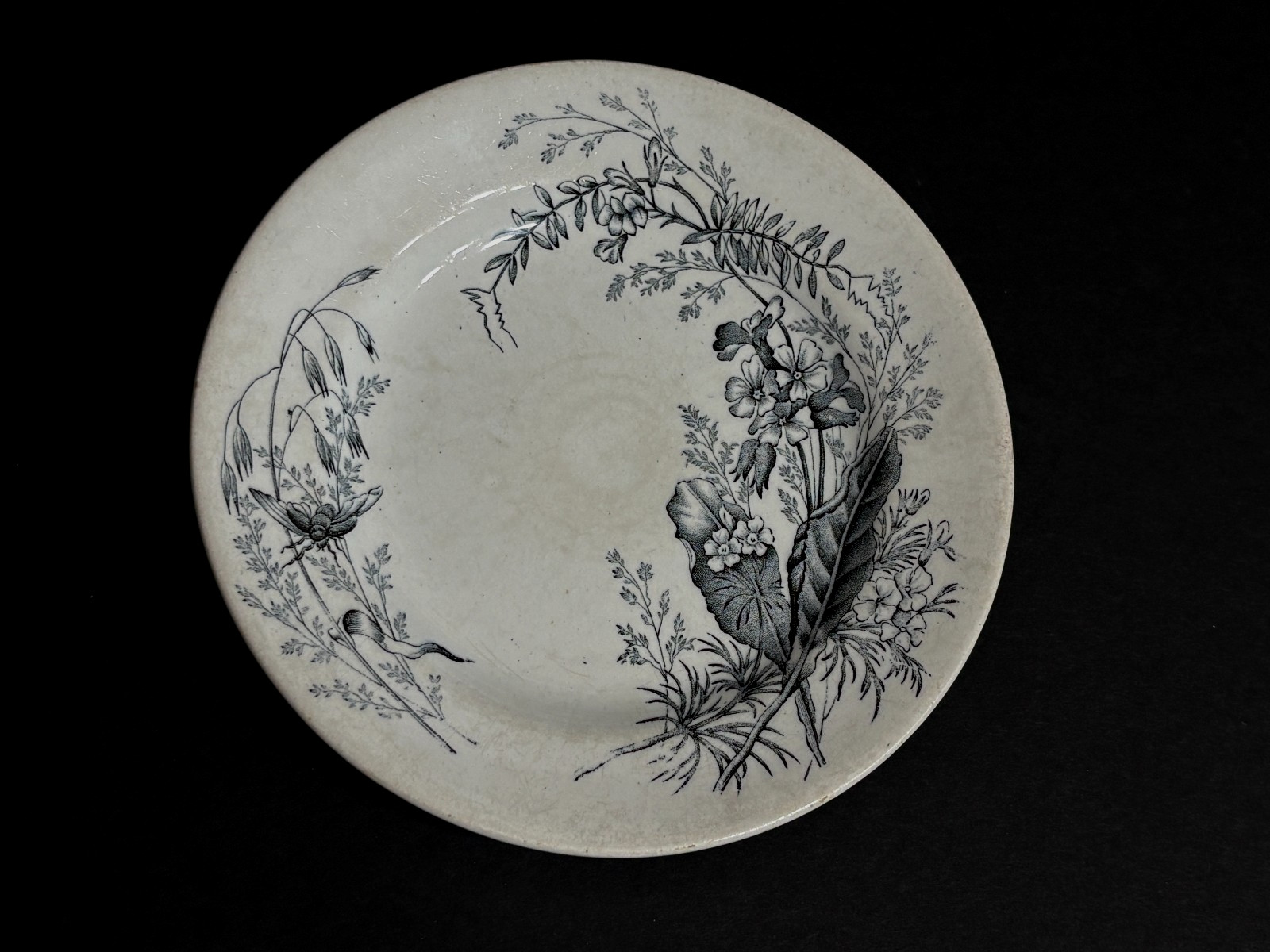 Antique Ashworth Bros Victoria Bee Black Transferware Salad Dessert Plate 1880