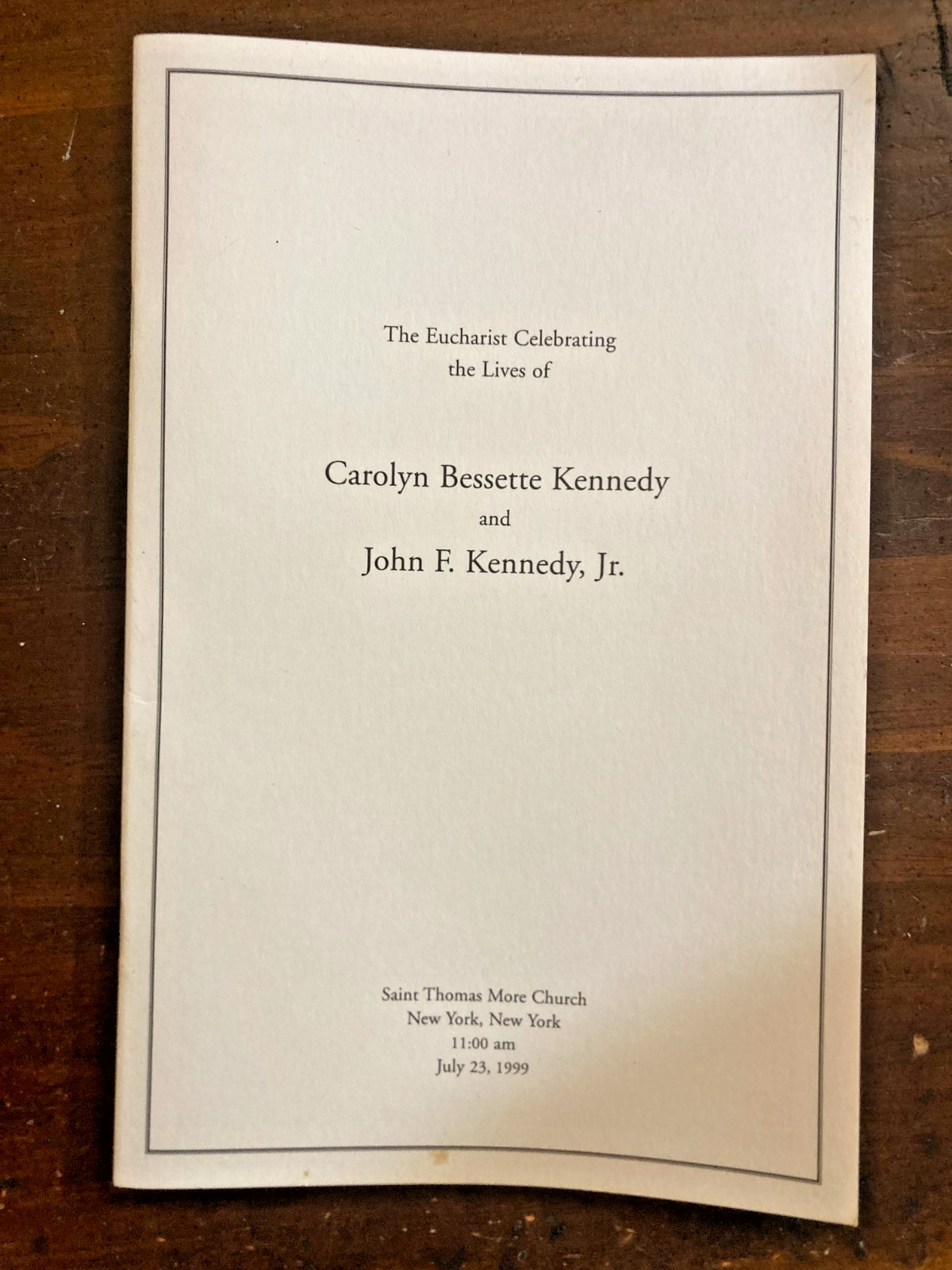 JFK Jr Carolyn Bessette Kennedy Memorial Service Program 1999 St Thomas More