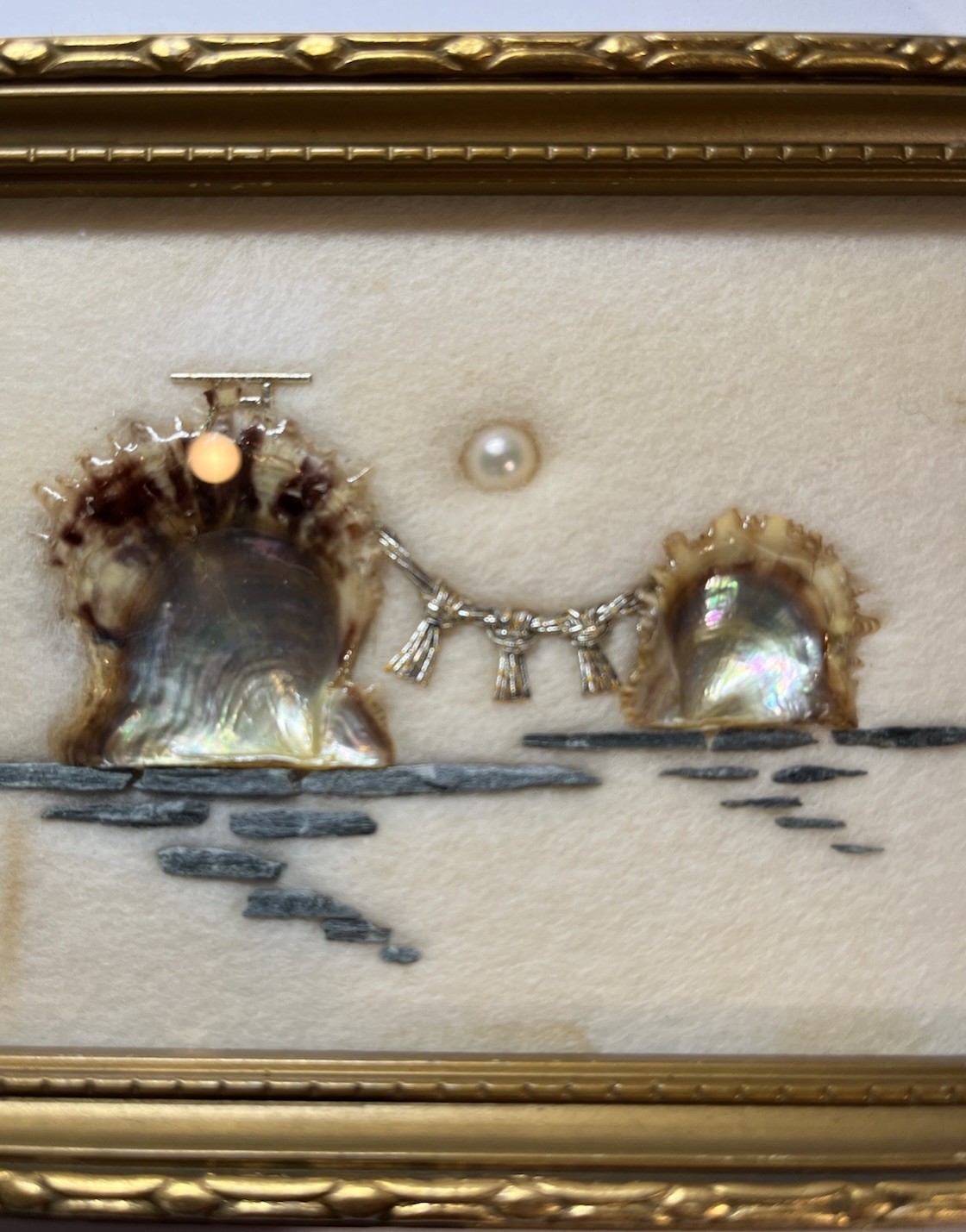 VTG Japanese Akoya Cultured Pearl & Mother of Pearl Shell Art Shadow Box Framed VTG Japanese Akoya Cultured Pearl & Mother of Pearl Shell Art Shadow Box Framed
