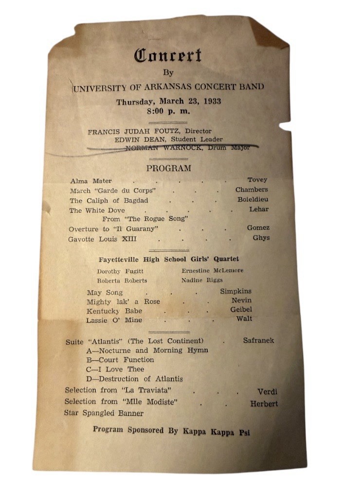 1933 University Of Arkansas Concert Sponsored By Kappa Kappa Psi 1933 University Of Arkansas Concert Sponsored By Kappa Kappa Psi