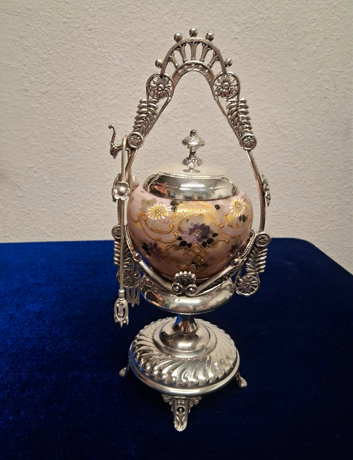 Silver Plate Victorian Pickle Castor with Lid & Tongs