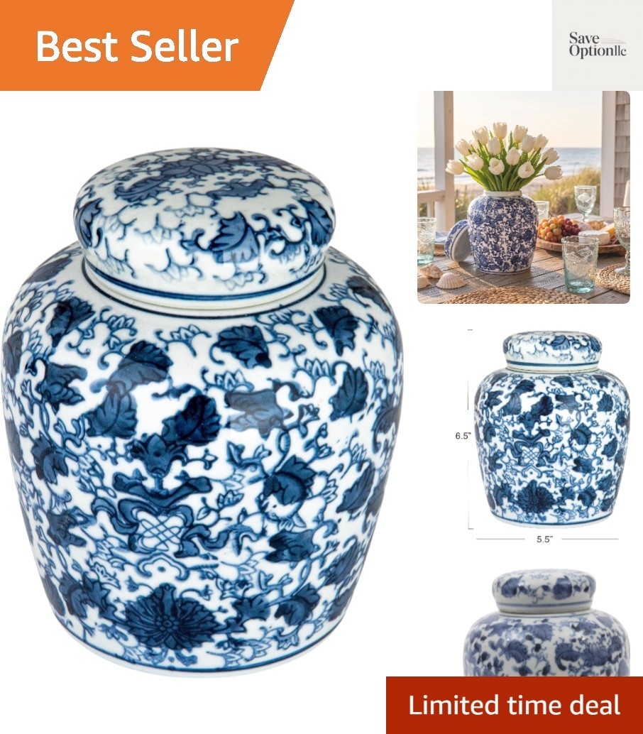 Versatile Small Ceramic Ginger Jar with Floral Design, 6.5\ Versatile Small Ceramic Ginger Jar with Floral Design, 6.5\