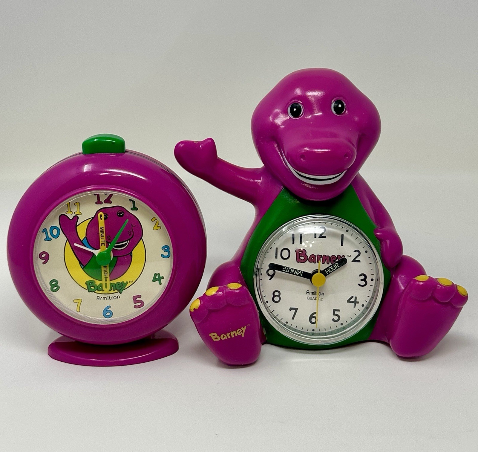 Vintage Barney The Dinosaur Armitron Quartz Clock 1993 The Lyons Group Lot Of 2