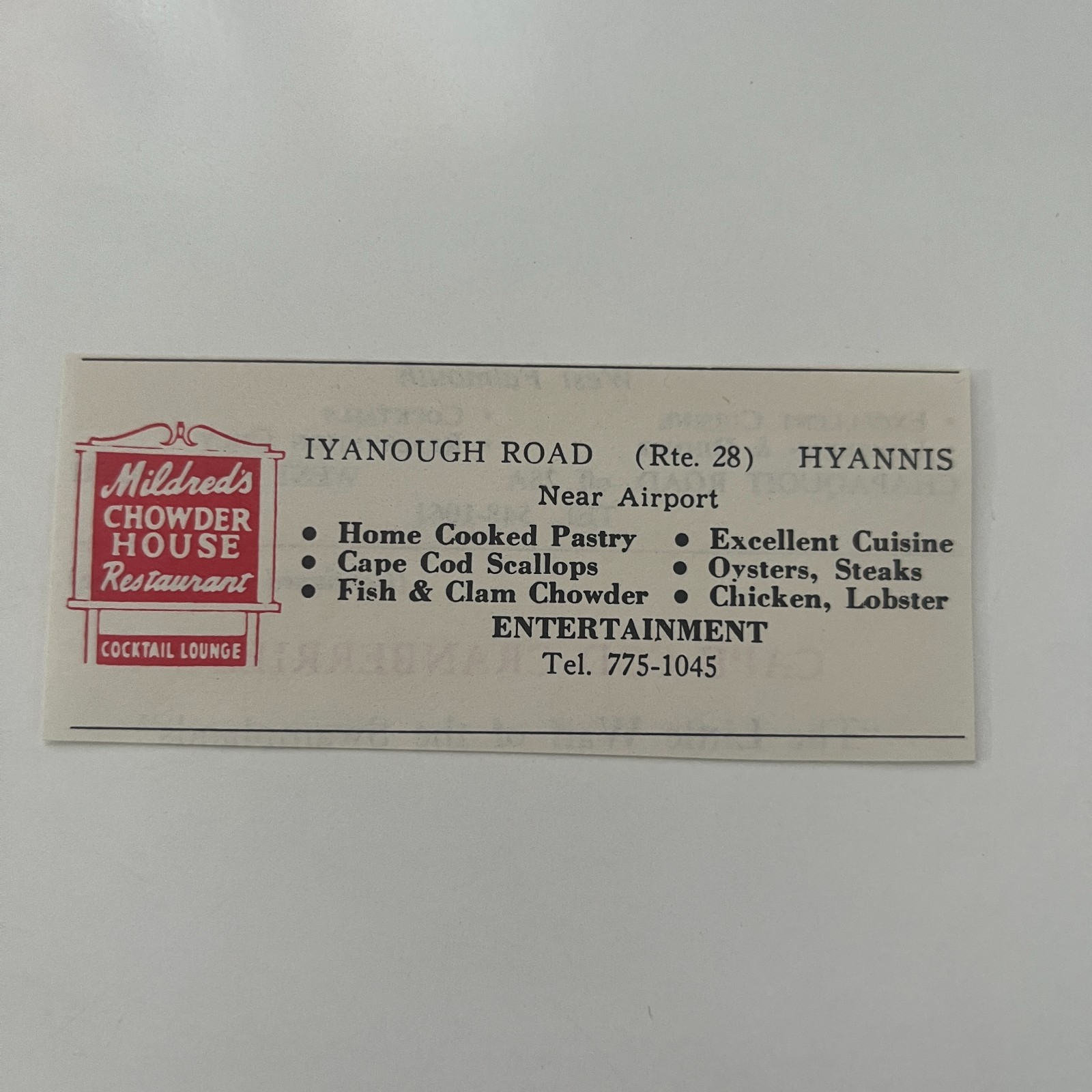Mildred\'s Chowder House Restaurant Cocktail Hyannis 1967 Cape Cod Ad TAJ6-S33 Mildred\'s Chowder House Restaurant Cocktail Hyannis 1967 Cape Cod Ad TAJ6-S33