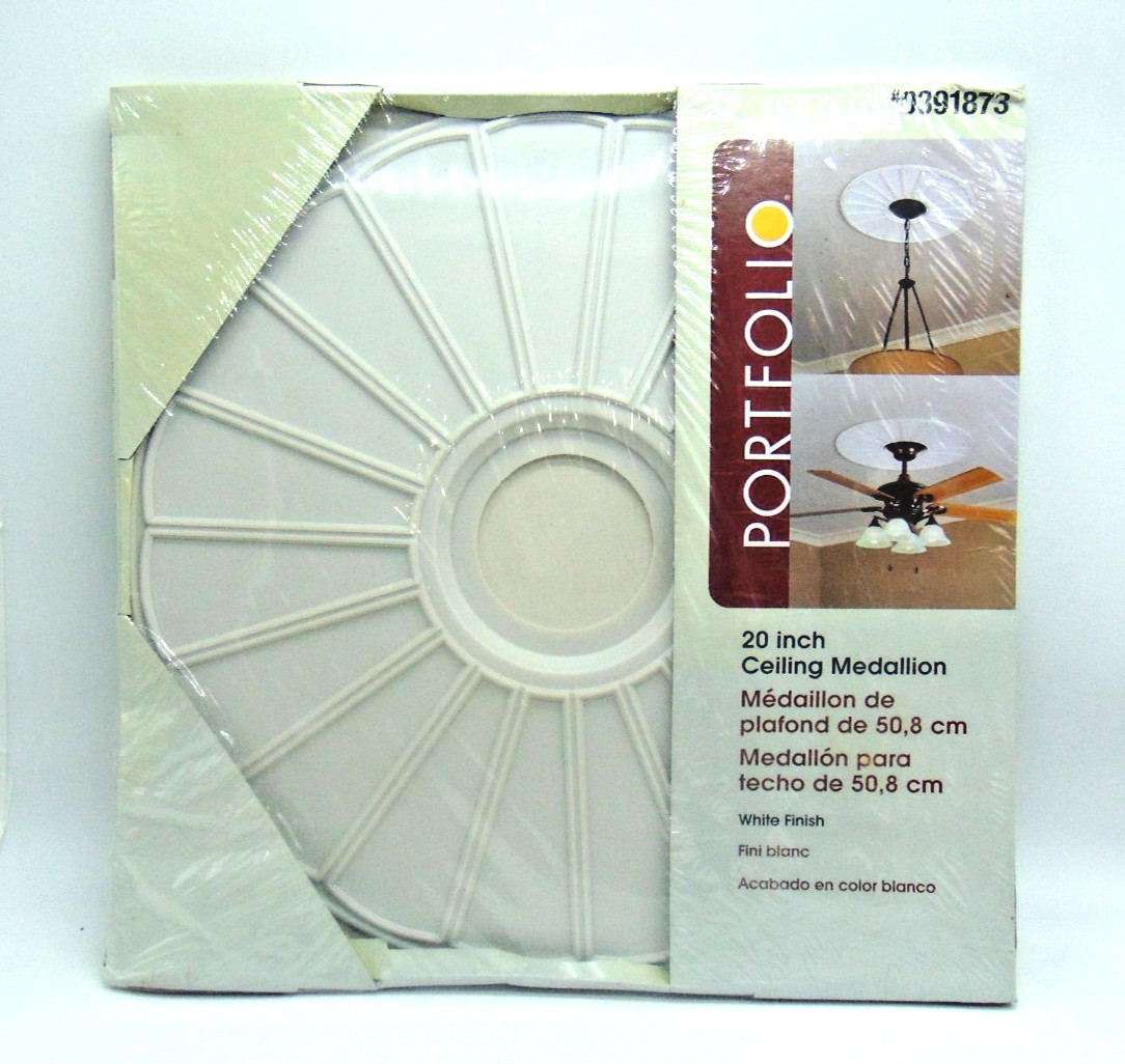 Ceiling Medallion, 20 Inch OD, by Portfolio, White Finish - New Ceiling Medallion, 20 Inch OD, by Portfolio, White Finish - New