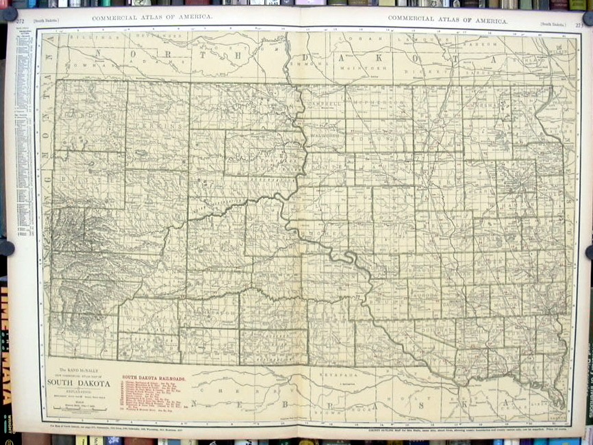 Rand McNally Commercial Map w/ Railroads 1920: South Dakota