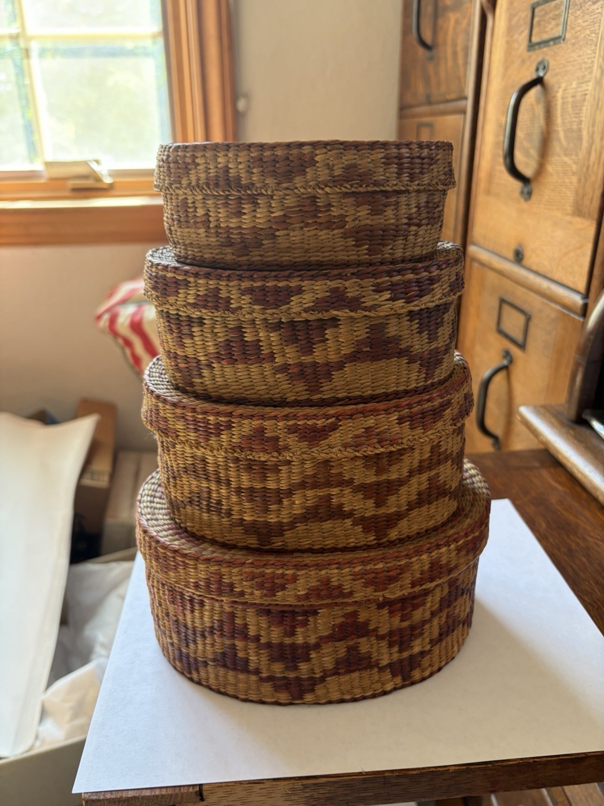 4 Makah Northwest Lidded Nesting Baskets Excellent