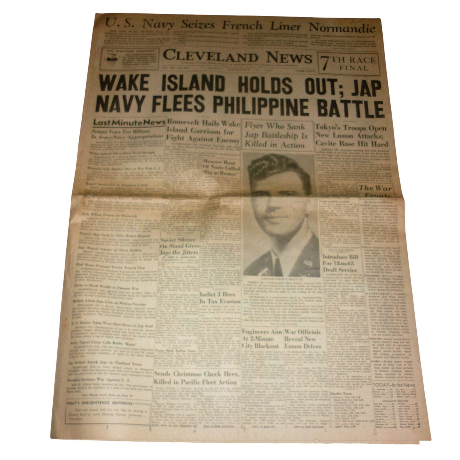 Vintage Dec 12 1941 Cleveland News Newspaper WWII Wake Island Pearl Harbor Era Vintage Dec 12 1941 Cleveland News Newspaper WWII Wake Island Pearl Harbor Era