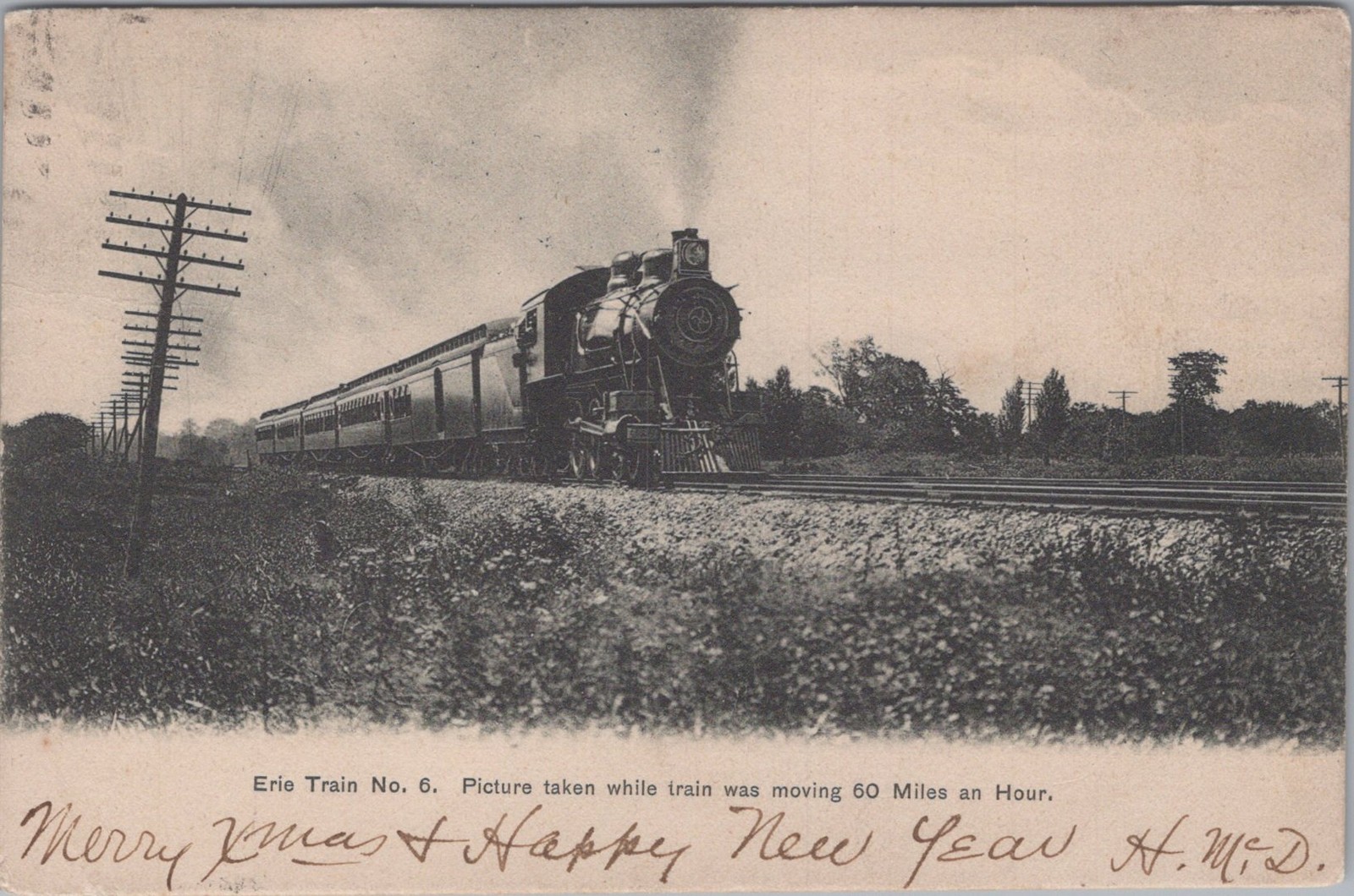 Erie Railroad Train No 6 Steam Locomotive Rochester New York NY 1905 Postcard