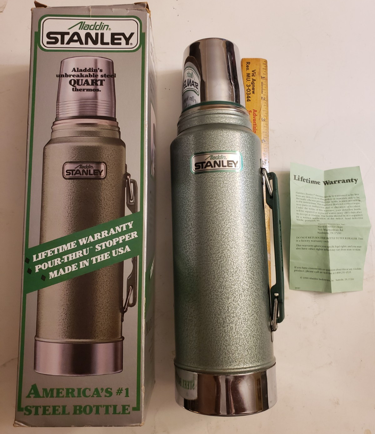 Nice Aladdin Stanley Vintage Quart Size Thermos w/Box Lifetime Warranty LQQK