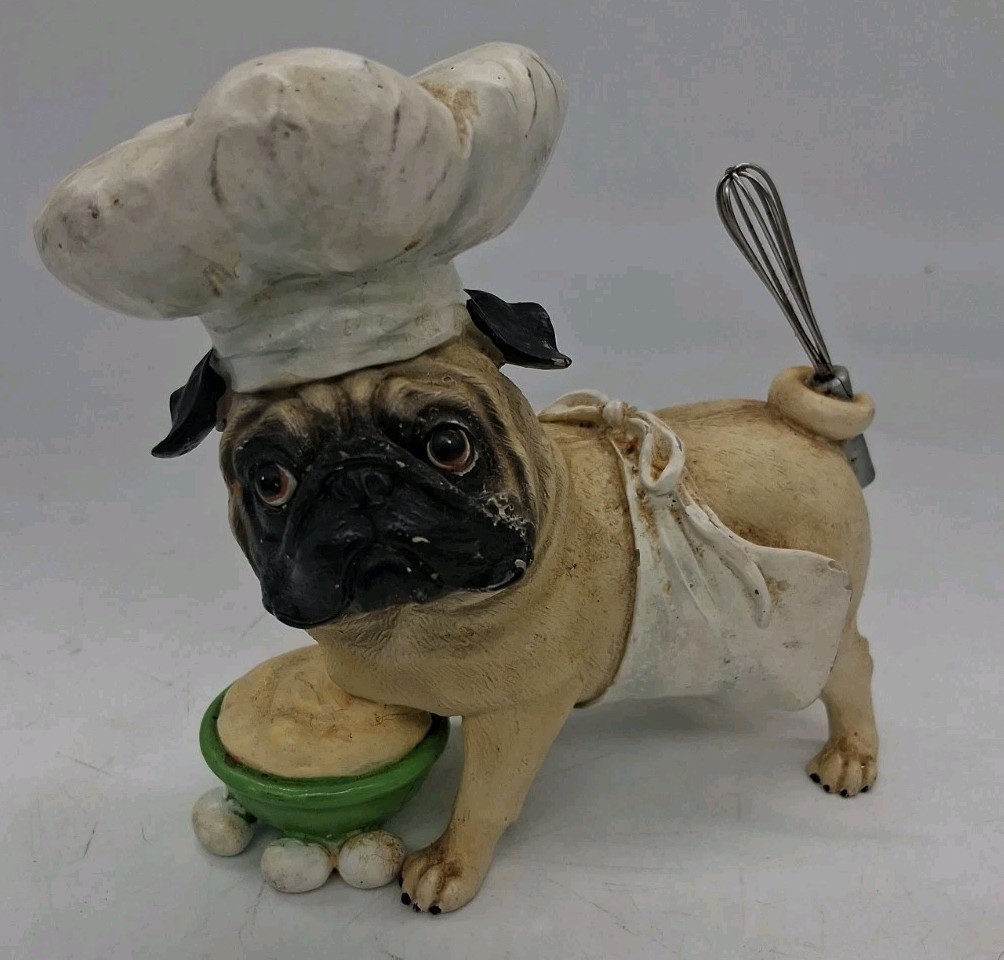 Westland Gifts Pugnacious Pug-nacious Baker Pug, Rare Retired Westland Gifts Pugnacious Pug-nacious Baker Pug, Rare Retired