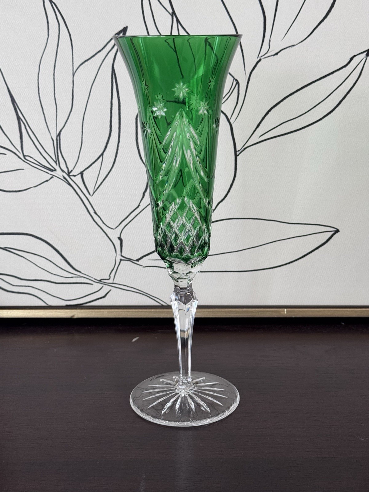 WATERFORD CRYSTAL  Merry Christmas Emerald Green Fluted Champagne 