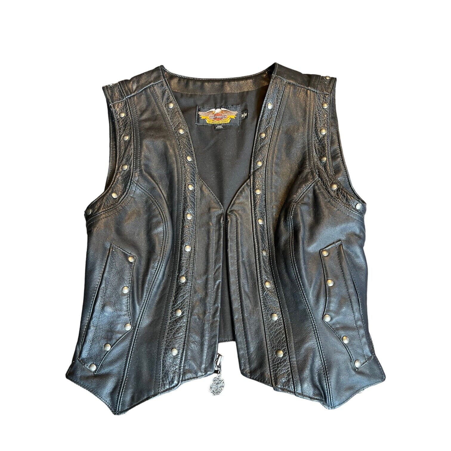 Harley Davidson Classic Vintage SPRINGER Black Leather Vest Women's Medium