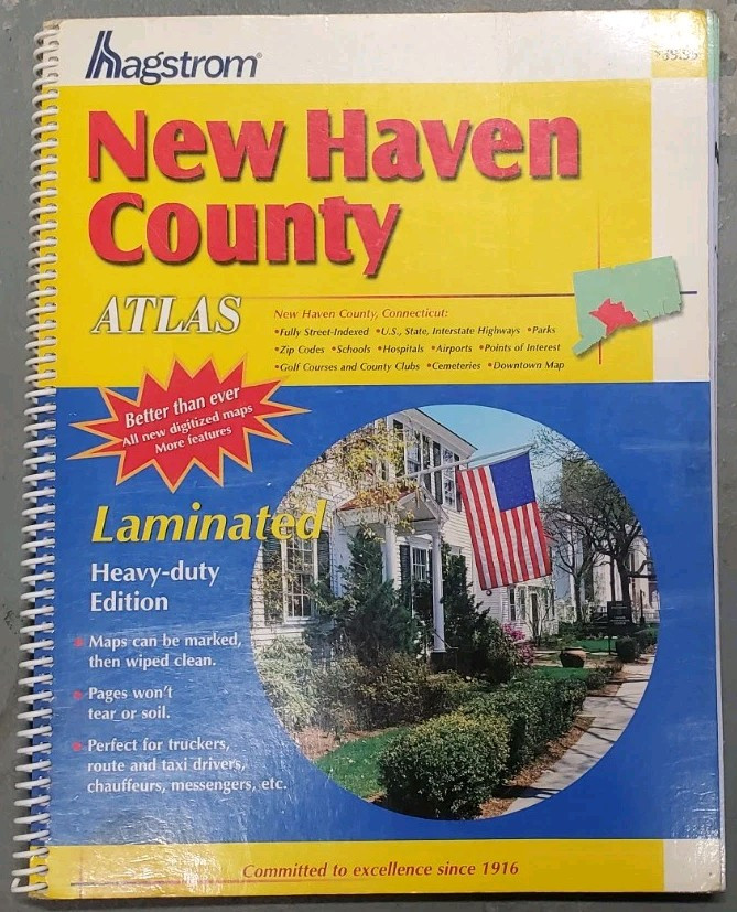 Hagstrom New Haven County Connecticut Street Atlas Spiral Bound Laminated