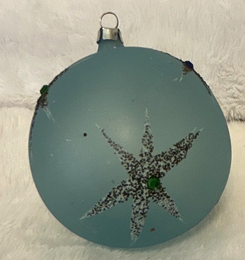 Vintage West Germany Glass Ornament 2.75” Aqua Blue Atomic Starburst Glitter Vintage West Germany Glass Ornament 2.75” Aqua Blue Atomic Starburst Glitter