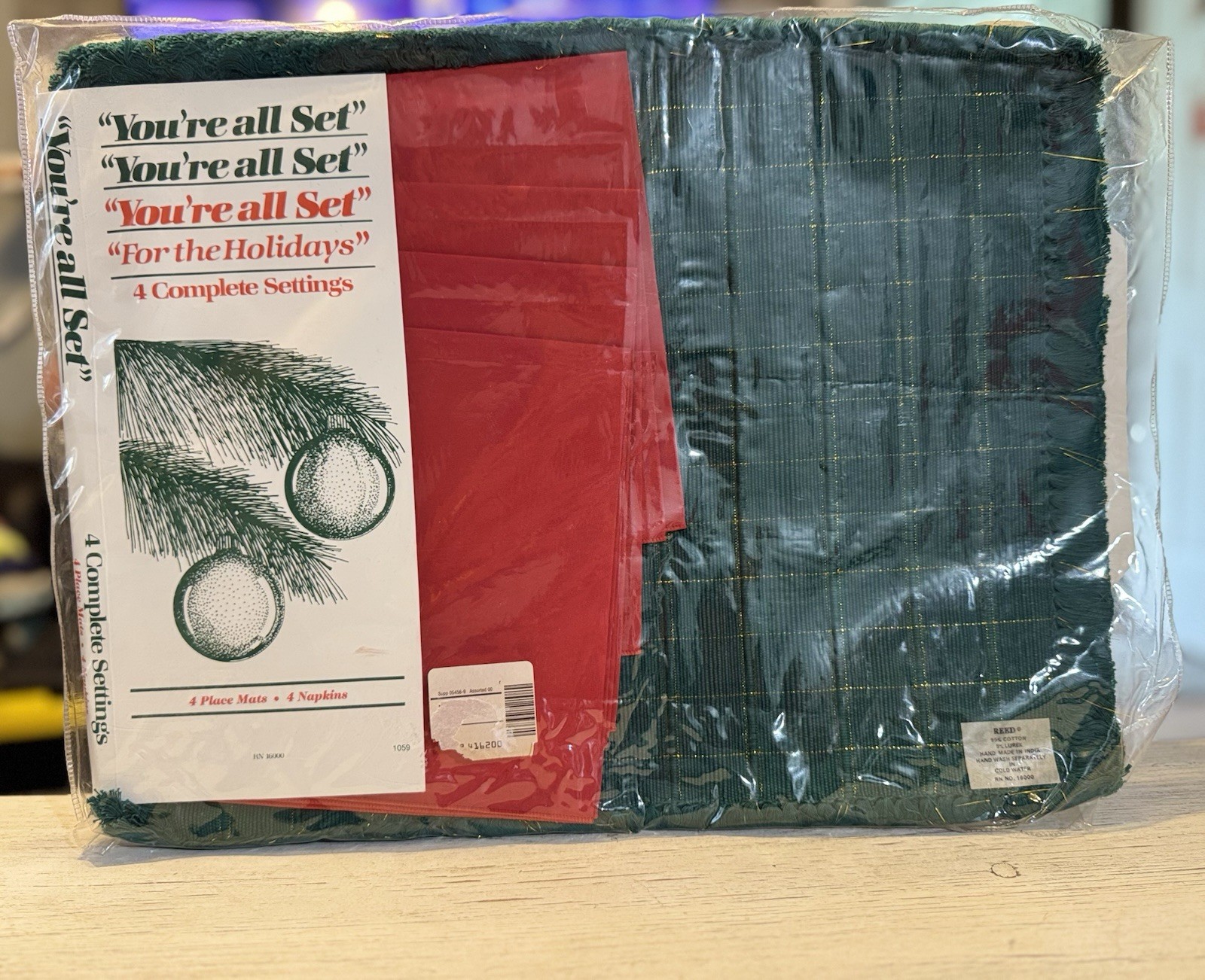 Vintage Reed You’re All Set For The Holidays Placemat Napkin Set 4 Christmas 