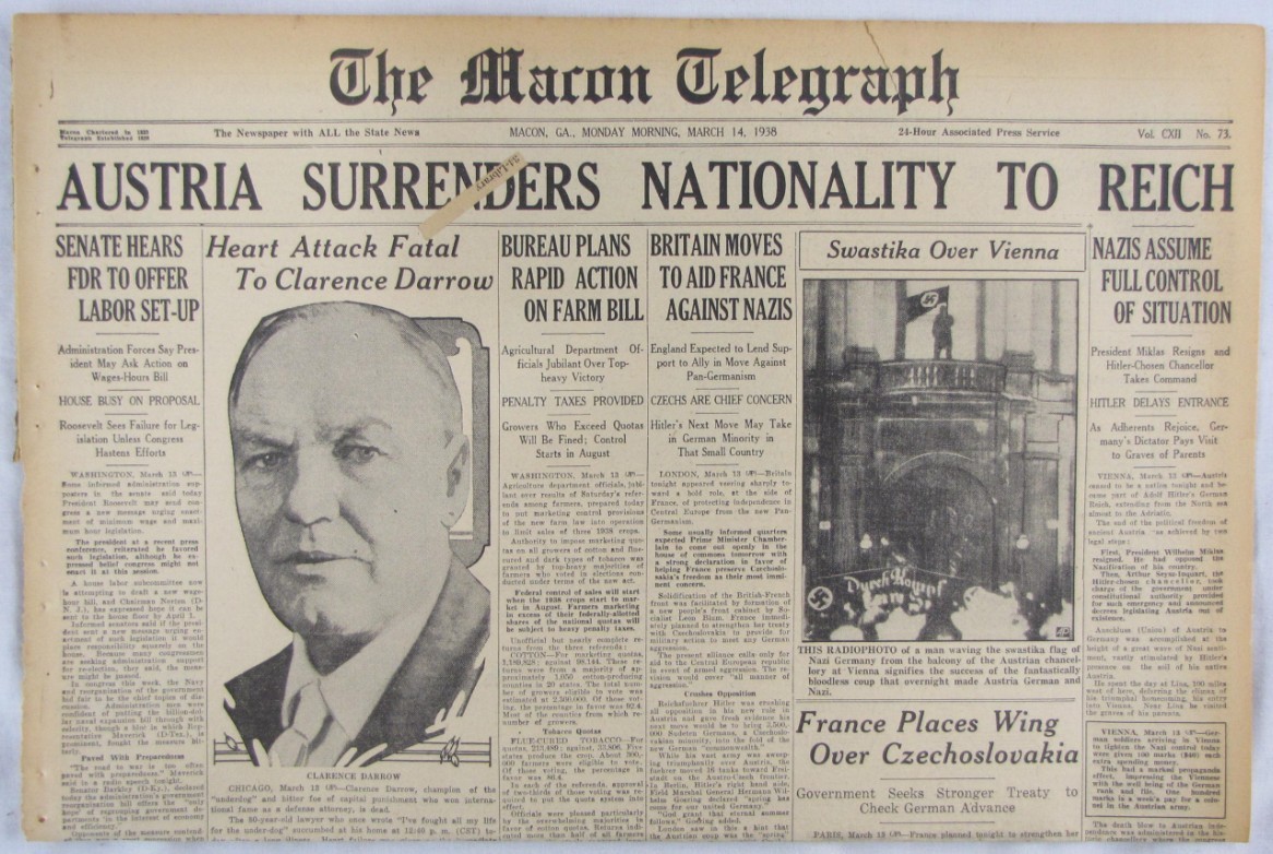 Vintage 1938 Adolf HITLER & GOERING Controls Austria Newspaper Vintage 1938 Adolf HITLER & GOERING Controls Austria Newspaper